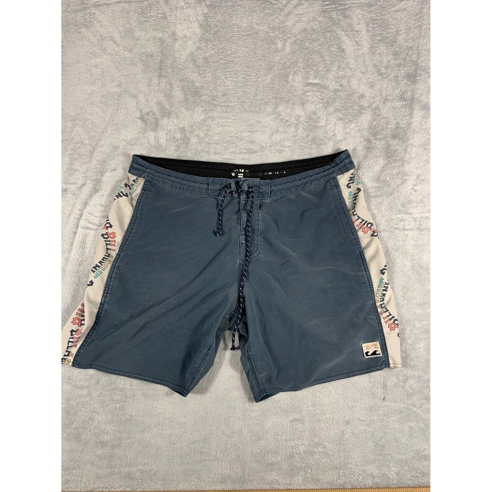 Billabong Mens Board Shorts Size 36 Blue Graphic Side Panels Distressed